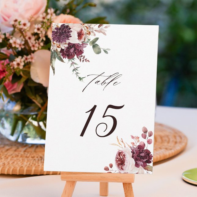 Autumn Romance Floral Wedding Table Number Card (Creator Uploaded)
