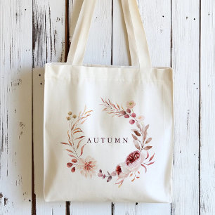 Autumn Romance Floral Wreath Personalize Tote Bag