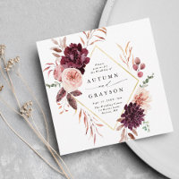 Autumn Romance Gold Frame Burgundy Wedding Square