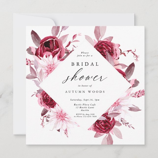 Autumn Romance Gold Frame Floral bridal shower Invitation (Front)