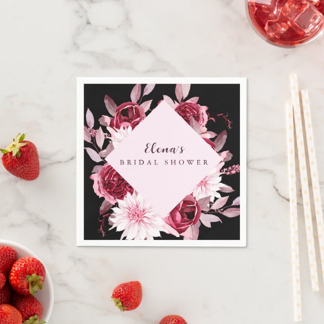 Autumn Romance Gold Frame Floral bridal shower Napkin (Insitu)