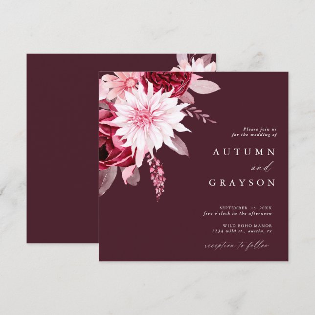 Autumn Romance Gold Frame Floral Wedding Invitation (Front/Back)