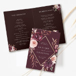 Autumn Romance Gold Frame Wedding Folded Program<br><div class="desc">This wedding ceremony program features a watercolor flower wreath of dahlias,  garden roses,  and peony in burgundy red,  maroon,  blush pink over fall leaves with a faux gold diamond shape frame. For more advanced customization of this design,  please click the BLUE DESIGN TOOL BUTTON. Matching items are also available.</div>