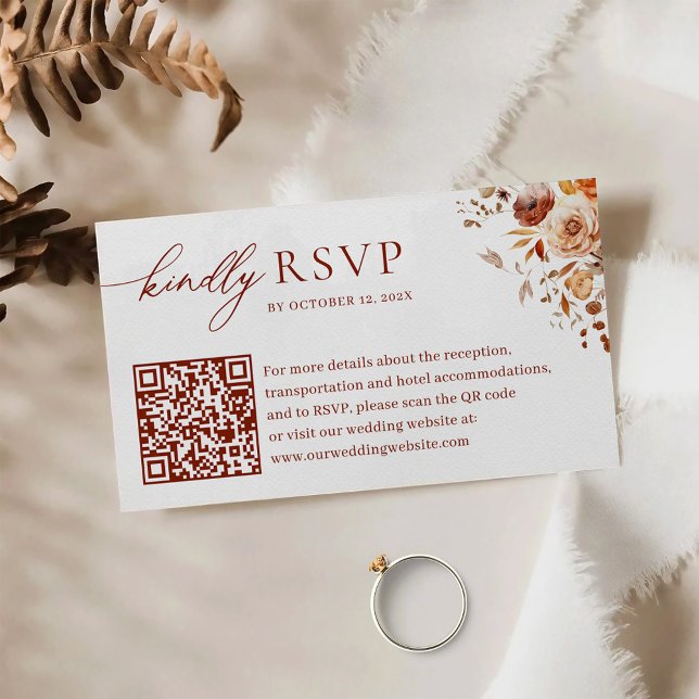 Autumn Romance QR Code Wedding RSVP Enclosure Card (Creator Uploaded)