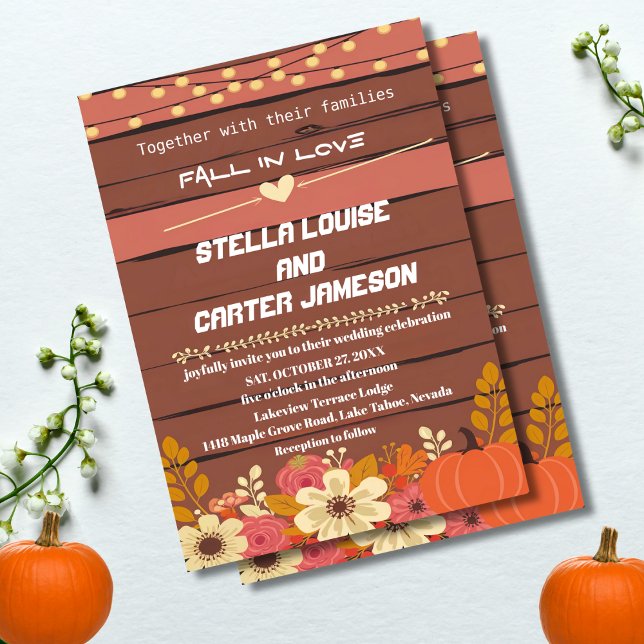 Autumn Romance Rustic Pumpkin and Floral Wedding  Invitation (Creator Uploaded)
