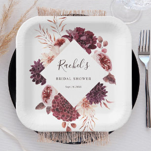 Autumn Romance Watercolor Floral Bridal Shower Paper Plate