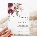 Autumn Romance Watercolor Floral Wedding Elegant Invitation<br><div class="desc">This wedding invitation features a watercolor flower bouquet of dahlia,  garden rose,  and hydrangea in burgundy red,  maroon,  blush pink over fall leaves. For more advanced customization of this design,  please click the BLUE DESIGN TOOL BUTTON. Matching items are also available.</div>