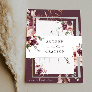 Autumn Romance Watercolor Floral Wedding  Invitation Belly Band