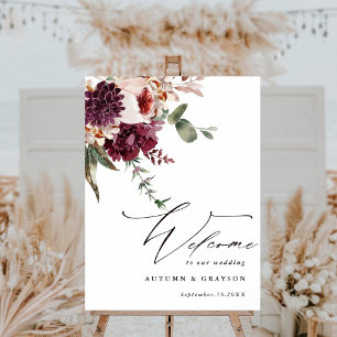 Autumn Romance Watercolor Wedding Welcome Sign