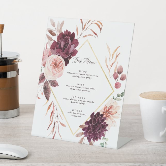 Autumn Romance Wedding Bar Menu Pedestal Sign (In SItu)