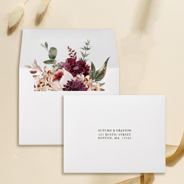 Autumn Romance Wedding Pre-Printed Address RSVP Envelope (Inside & Front)