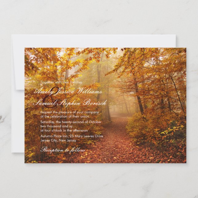 Autumn Romantic Forest Path Wedding Invitation (Front)