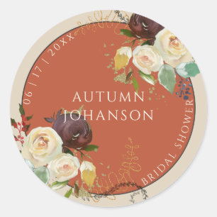 Autumn Roses Bridal Shower Classic Round Sticker