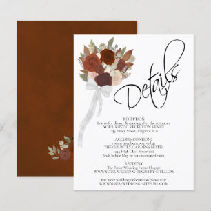 Autumn Roses Rust Orange Bouquet Wedding Details Enclosure Card