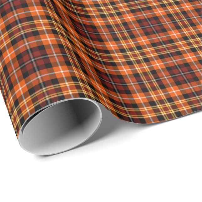 Autumn Russet Brown, Orange and Yellow Plaid Wrapping Paper (Roll Corner)
