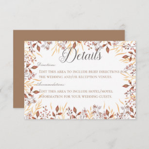 Autumn Rust & Brown Boho Modern Details Wedding Enclosure Card
