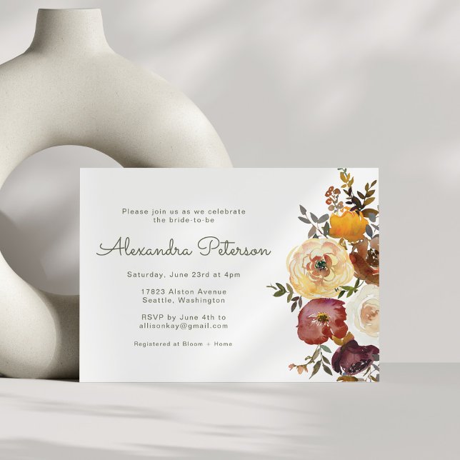 Autumn Rust Watercolor Flowers Bridal Shower Invitation (Creator Uploaded)
