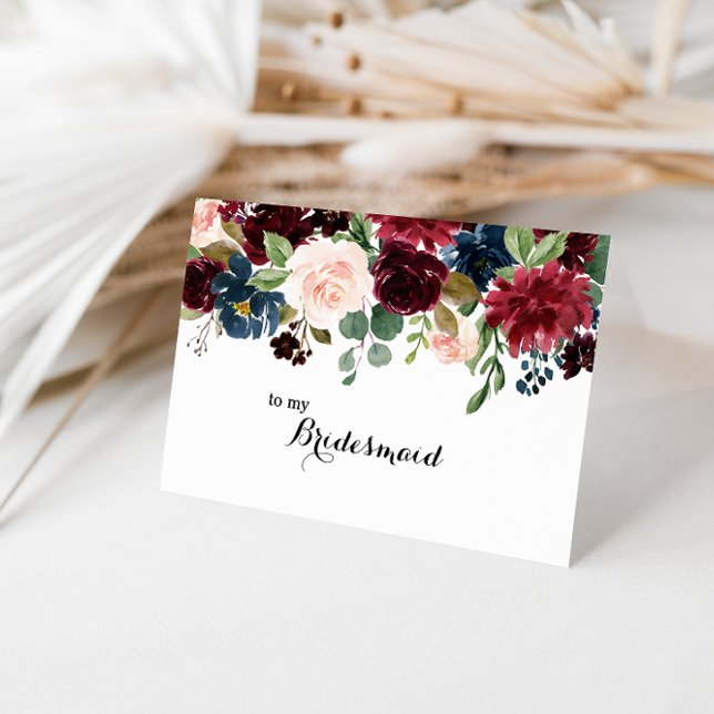 Autumn Rustic Burgundy Bridesmaid Thank You Card (Creator Uploaded)
