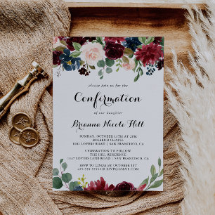 Autumn Rustic Burgundy Calligraphy Confirmation Invitation