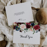 Autumn Rustic Burgundy Calligraphy Flat Wedding Thank You Card<br><div class="desc">This autumn rustic burgundy calligraphy flat wedding thank you card is perfect for a modern wedding. The design features burgundy, red, navy, blue and blush radiant and graceful hand-painted flowers, inspiring natural beauty. Personalize the inside of the card with your names, and a thank you message. Or, leave the thank...</div>