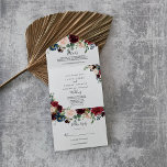 Autumn Rustic Burgundy Calligraphy Wedding  All In One Invitation<br><div class="desc">This autumn rustic burgundy calligraphy wedding all in one invitation is perfect for a modern wedding.  The design features burgundy,  red,  navy,  blue and blush radiant and graceful hand-painted flowers,  inspiring natural beauty.

Save paper by including more details within the invitation instead of on a separate enclosure card.</div>