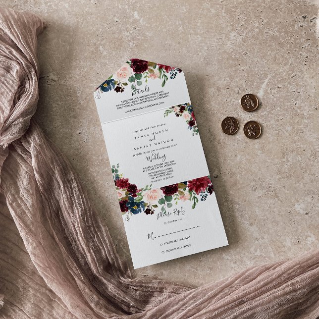 Autumn Rustic Burgundy Calligraphy Wedding  All In One Invitation (Creator Uploaded)