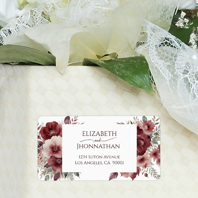 Autumn Rustic Burgundy Floral Watercolor Weddings Label (Creator Uploaded)
