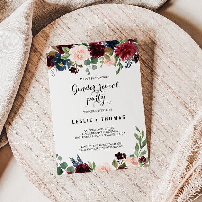 Autumn Rustic Burgundy Gender Reveal Party Invitation (Creator Uploaded)