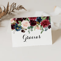 Autumn Rustic Burgundy Spanish Thank You Card