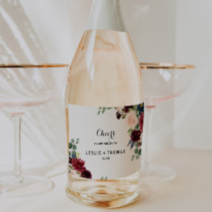 Autumn Rustic Burgundy Wedding Sparkling Wine Labe Label