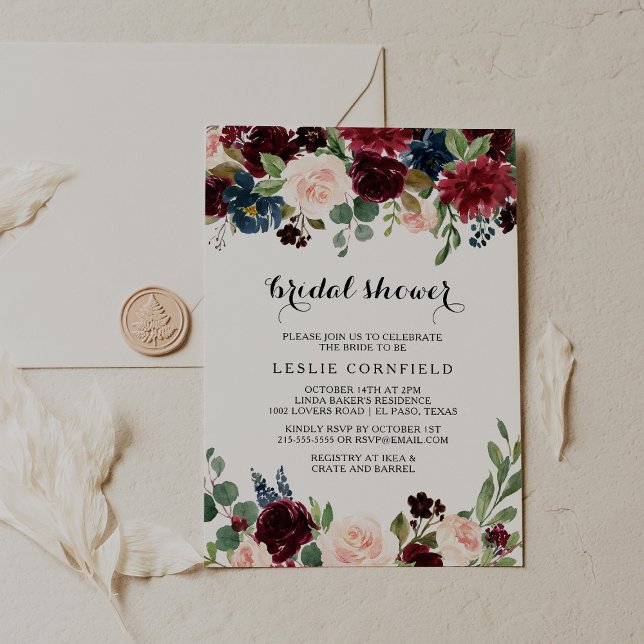 Autumn Rustic Dazzling Burgundy Bridal Shower Invitation (Creator Uploaded)