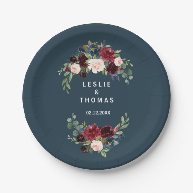 Autumn Rustic Dazzling Burgundy Wedding Paper Plate (Front)