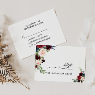 Autumn Rustic Dazzling Burgundy Wedding Rsvp Card