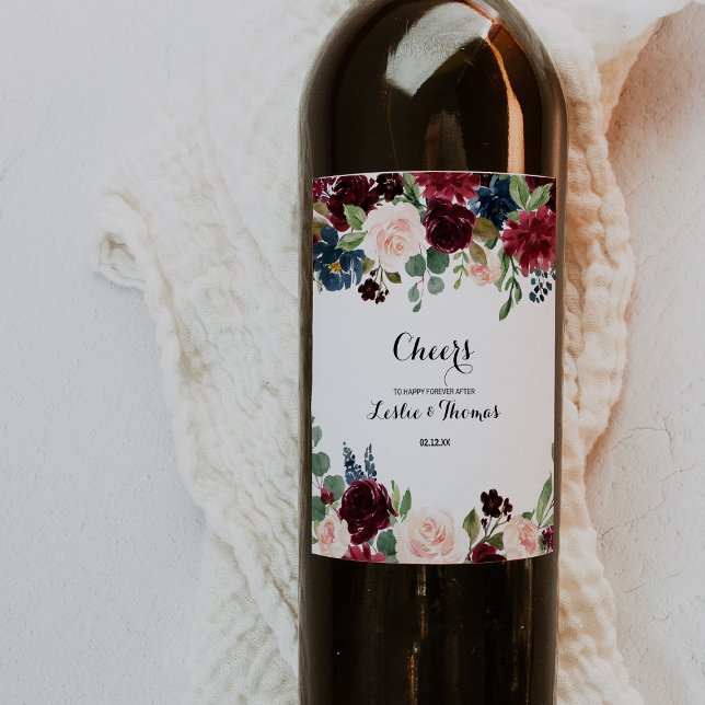 Autumn Rustic Dazzling Burgundy Wedding Wine Label (Creator Uploaded)