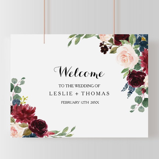 Autumn Rustic Dazzling Burgundy Welcome Wedding Poster (Creator Uploaded)