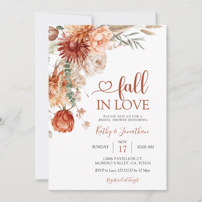 Autumn Rustic Floral Fall In Love Bridal Shower Invitation (Front)