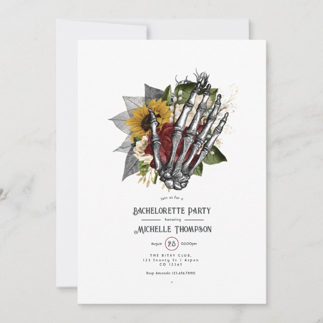 Autumn Rustic Floral Gothic Bachelorette Party Invitation (Front)