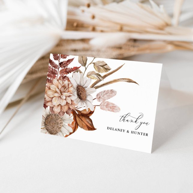 Autumn Rustic Floral Large Bouquet Thank You Card (Autumn Beauty: Watercolor Blooms and Fall Leaves)