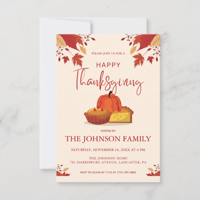 Autumn Rustic Floral Pumpkin Thanksgiving Dinner  Invitation (Front)