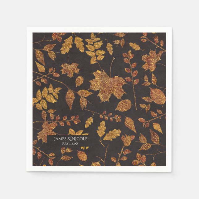 Autumn Rustic Golden Leaves Elegant Wedding Napkin (Front)