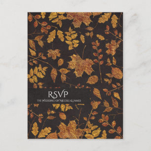 Autumn Rustic Golden Leaves Elegant Wedding RSVP Invitation Postcard