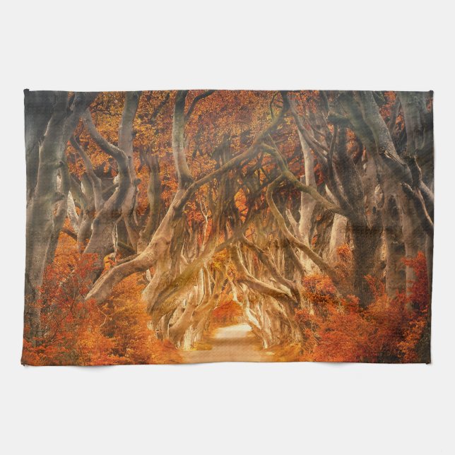 Autumn rustic maple tree forest fall orange brown kitchen towel (Horizontal)