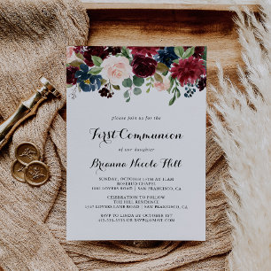 Autumn Rustic Modern Calligraphy First Communion Invitation