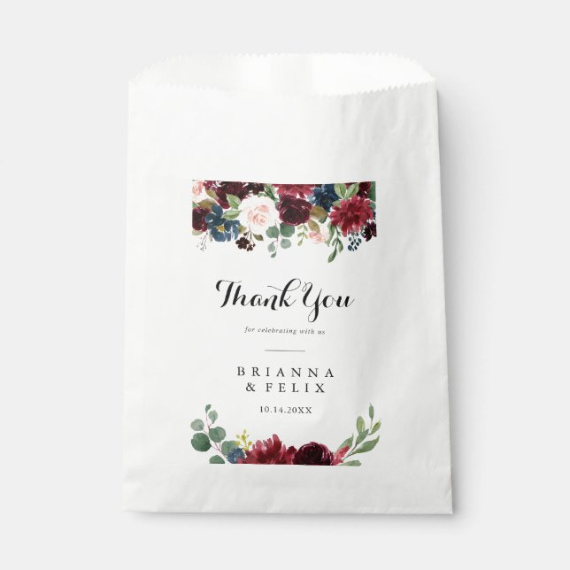 Autumn Rustic Modern Calligraphy Thank You Wedding Favour Bag (Front)