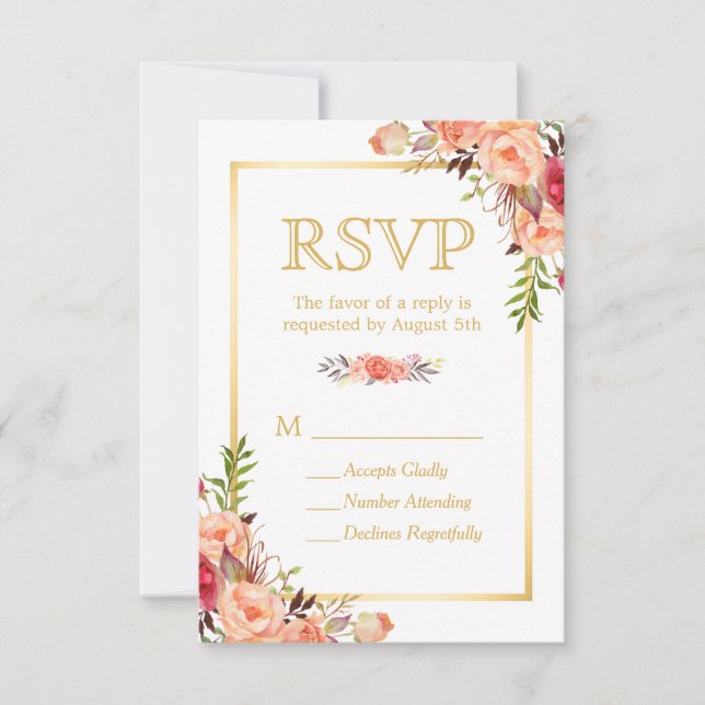 Autumn Rustic Orange Flowers Chic Gold RSVP (Front)