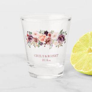 Autumn Rustic Watercolor Flowers Wedding Favour Shot Glass