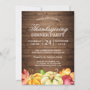 Autumn Rustic Wood Thanksgiving Dinner Party Invitation