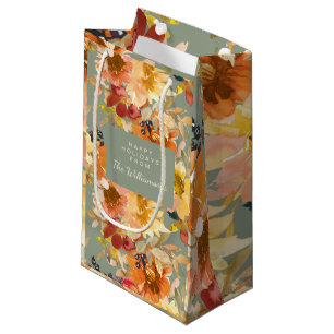 Autumn Sage Green Watercolor Floral Custom  Small Gift Bag