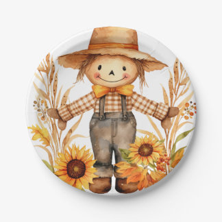 Autumn Scarecrow Paper Plates, Sunflowers Paper Plate