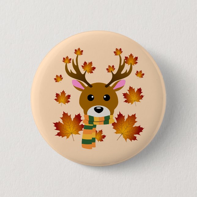 Autumn Scarf Deer Maple Leaves 2 Inch Round Button (Front)